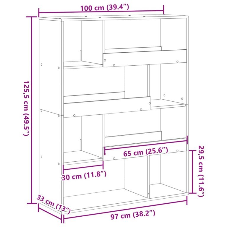 Bibliotecă, stejar fumuriu, 100x33x125,5 cm, lemn prelucrat