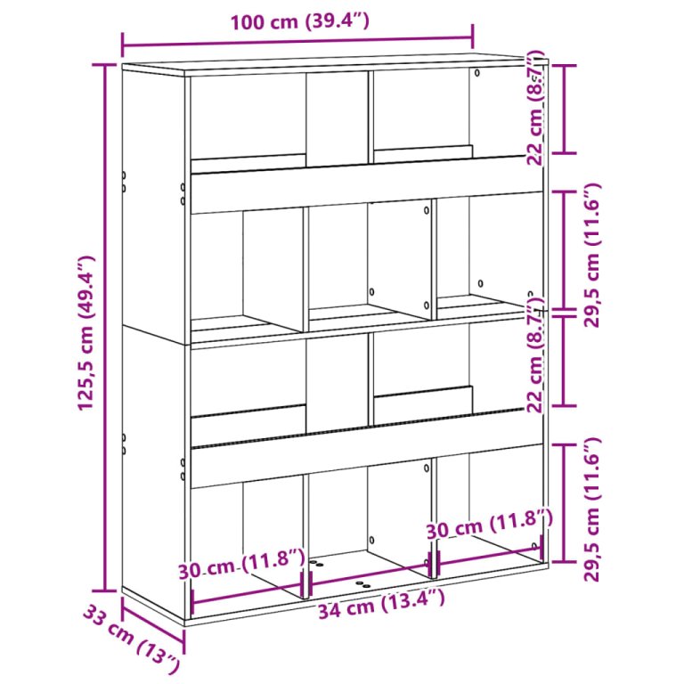 Bibliotecă, gri beton, 100x33x125,5 cm, lemn prelucrat