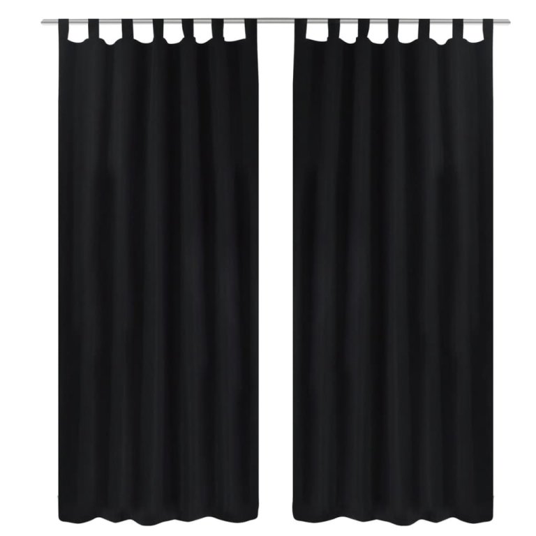 Draperii micro-satin cu bride, 2 buc, 140 x 175 cm, negru