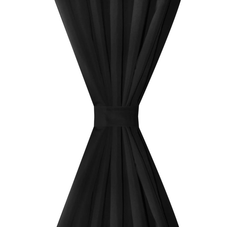 Draperii micro-satin cu bride, 2 buc, 140 x 175 cm, negru