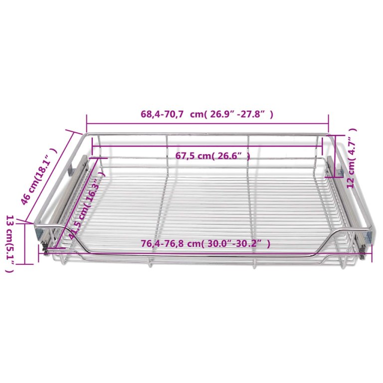 Coșuri din sârmă retractabile, 2 buc., argintiu, 800 mm