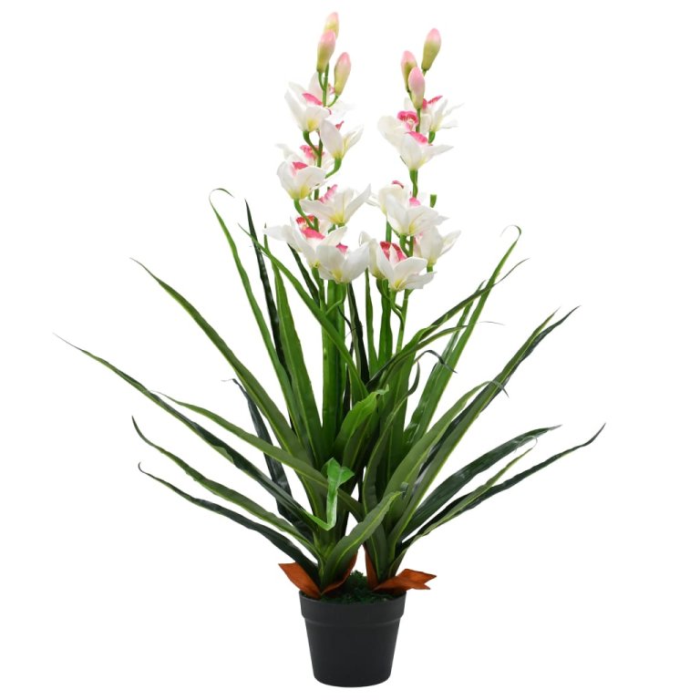 Plantă artificială Orhidee Cymbidium cu ghiveci 100 cm verde