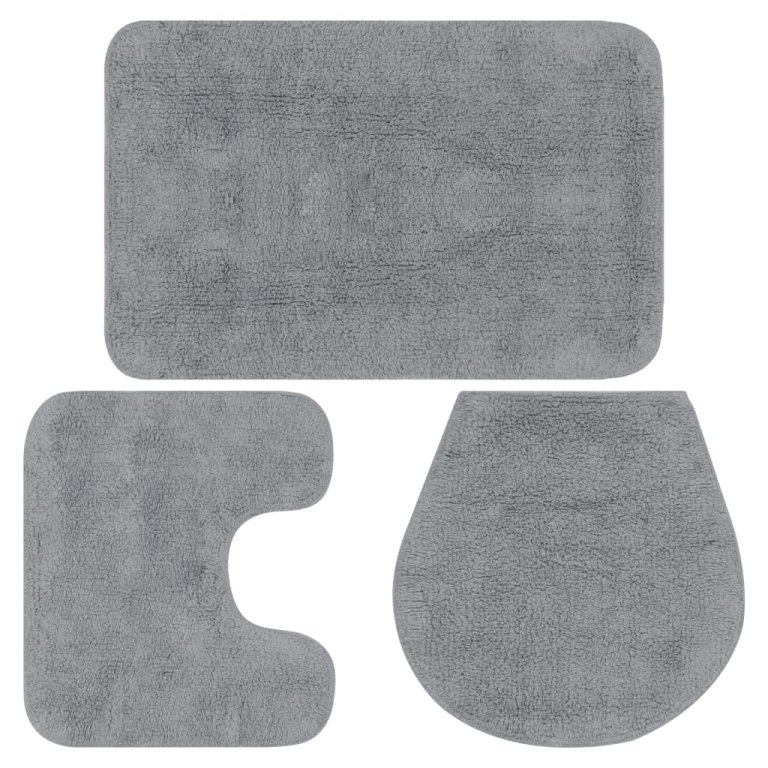 Set covorașe baie, 3 piese, gri, material textil