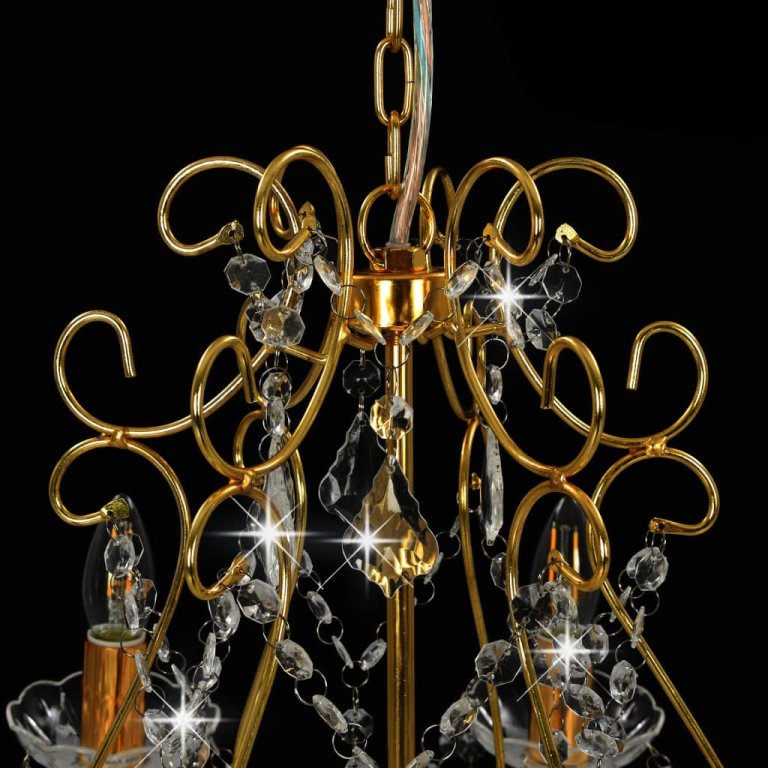 Candelabru cu mărgele de cristal, auriu, rotund, 6 x E14