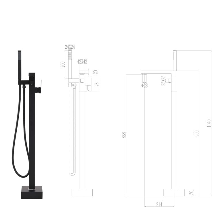 Robinet de cadă independent, negru, 90 cm, oțel inoxidabil