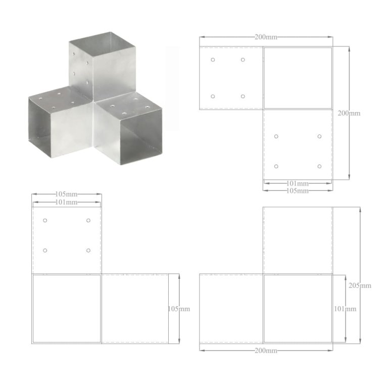 Conectori grindă, formă Y, 4 buc, 101x101 mm, metal galvanizat