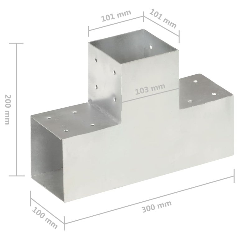 Conectori grindă, formă T, 4 buc, 101x101 mm, metal galvanizat