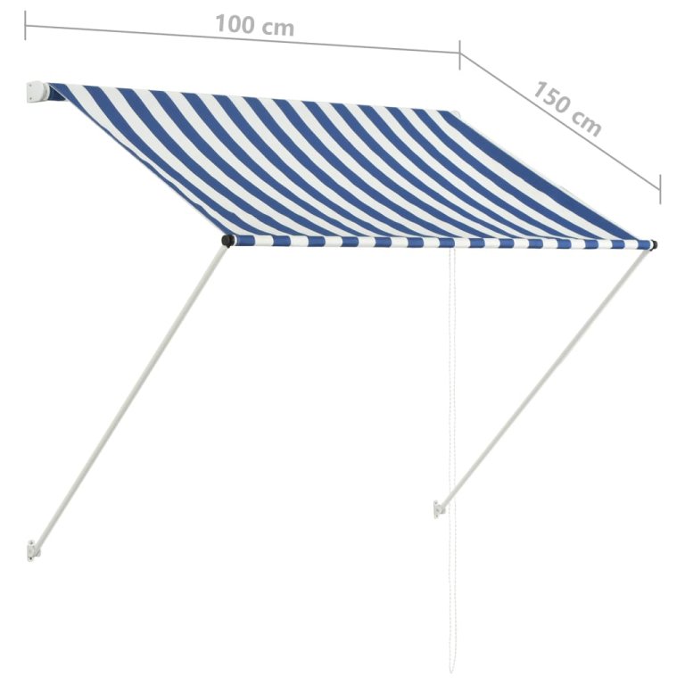 Copertină retractabilă, albastru și alb, 100 x 150 cm