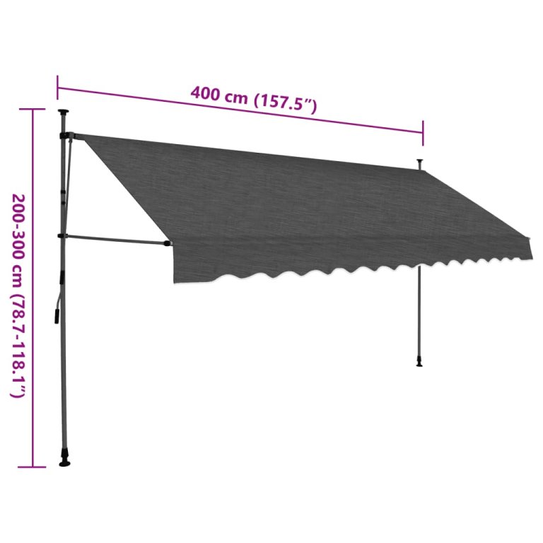 Copertină retractabilă manual cu LED, antracit, 400 cm