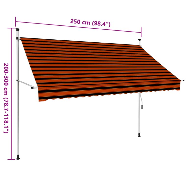 Copertină retractabilă manual, portocaliu și maro, 250 cm