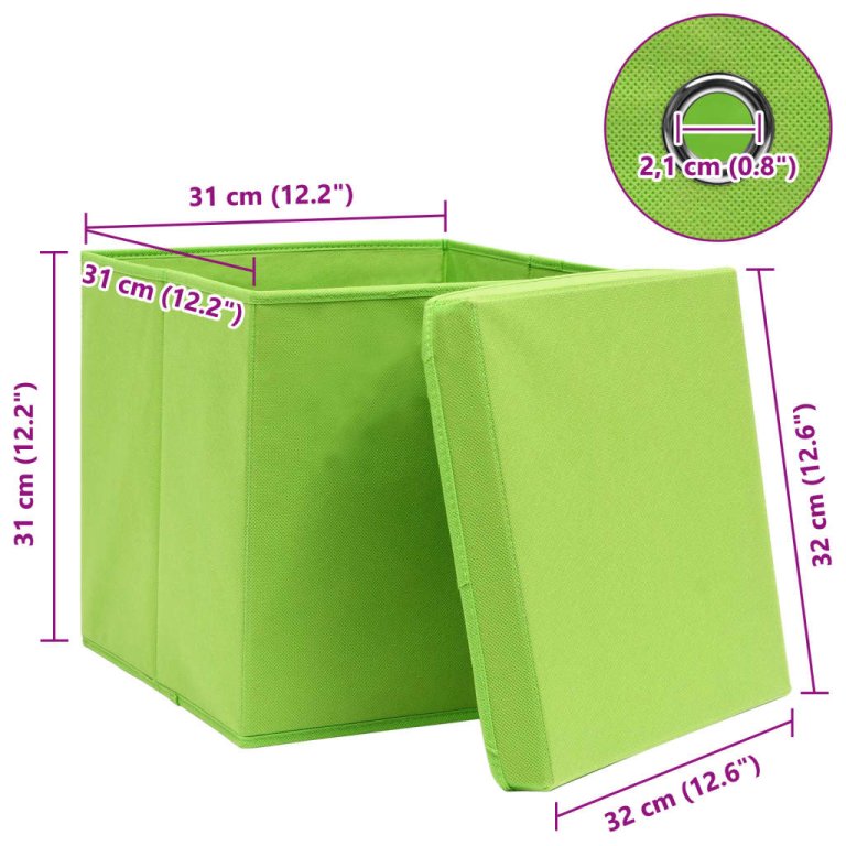 Cutii depozitare cu capace 4 buc. verde, 32x32x32 cm, textil