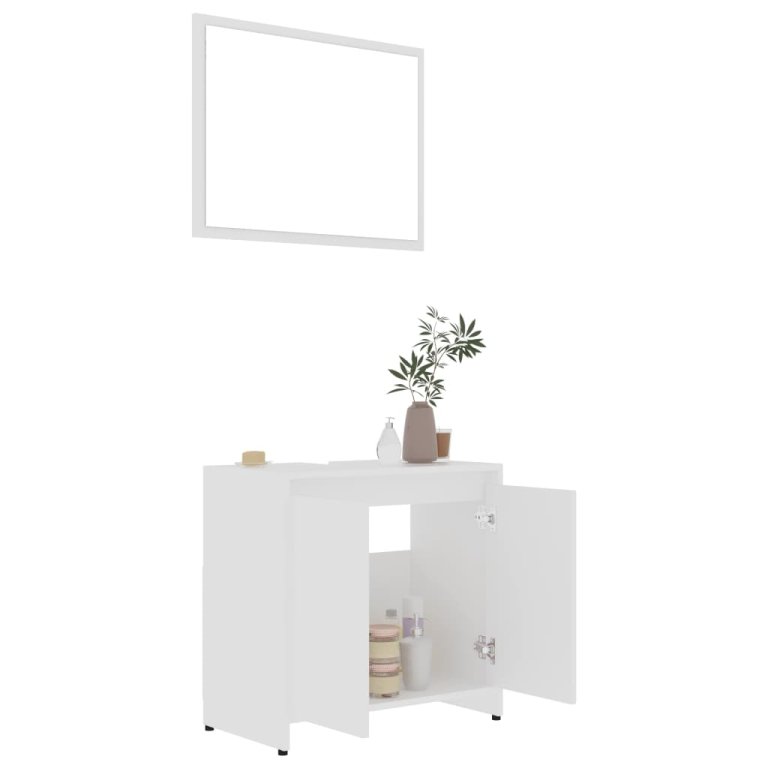 Set mobilier de baie, alb, lemn prelucrat