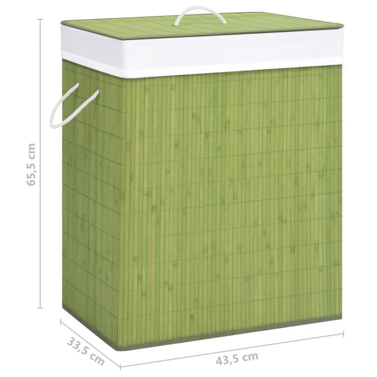 Coș de rufe din bambus cu o secțiune, verde, 83 L