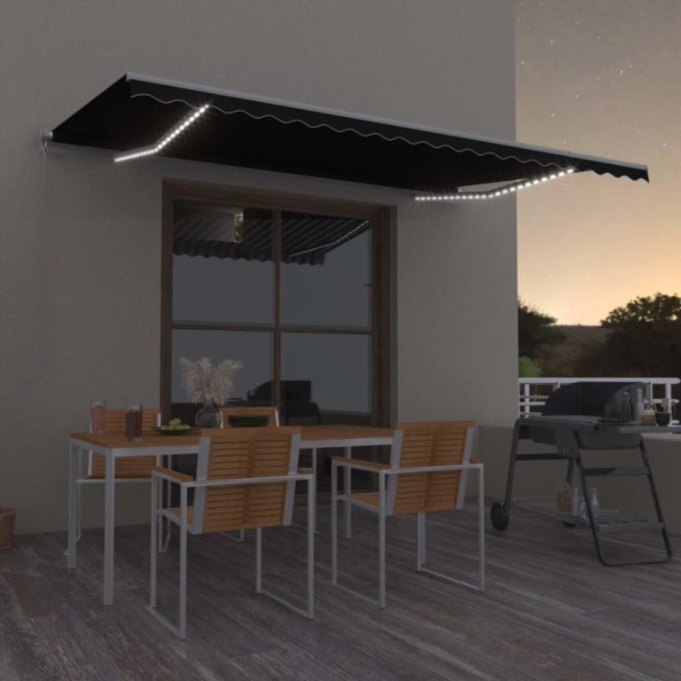 Copertină retractabilă manual cu LED, antracit, 500x350 cm