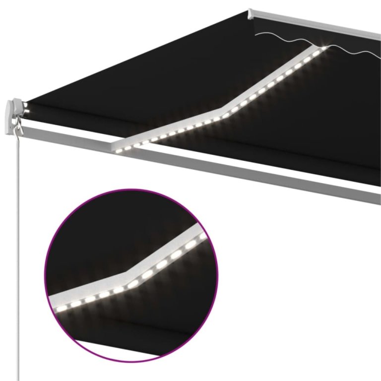 Copertină retractabilă manual cu LED, antracit, 500x350 cm