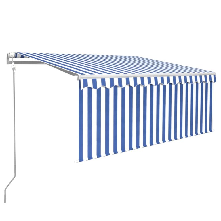 Copertină retractabilă automat cu stor, albastru&alb, 3,5x2,5 m