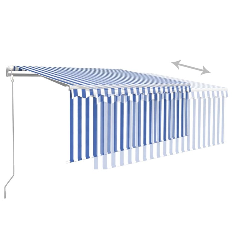 Copertină retractabilă automat cu stor, albastru&alb, 3,5x2,5 m