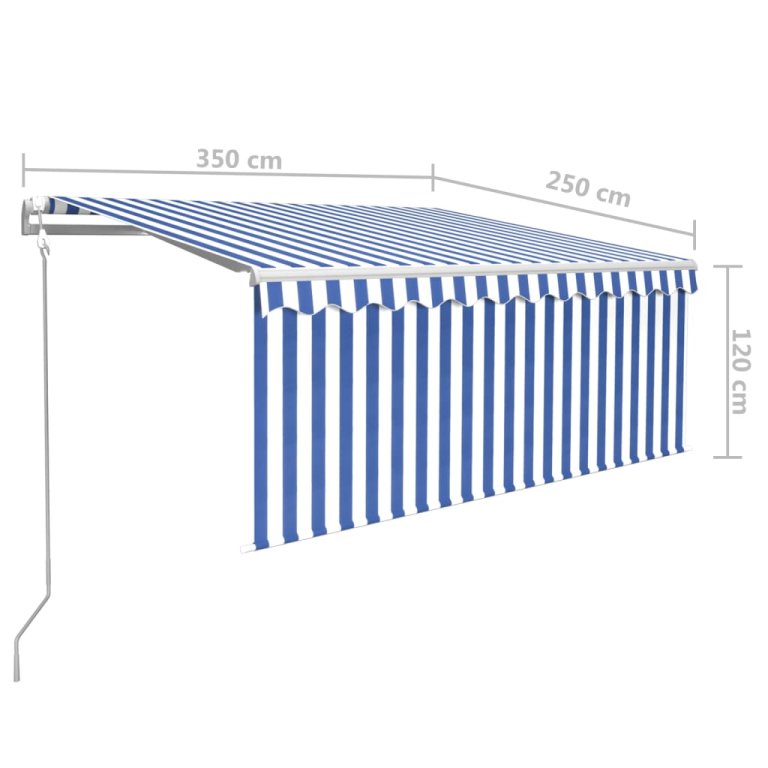 Copertină retractabilă automat cu stor, albastru&alb, 3,5x2,5 m