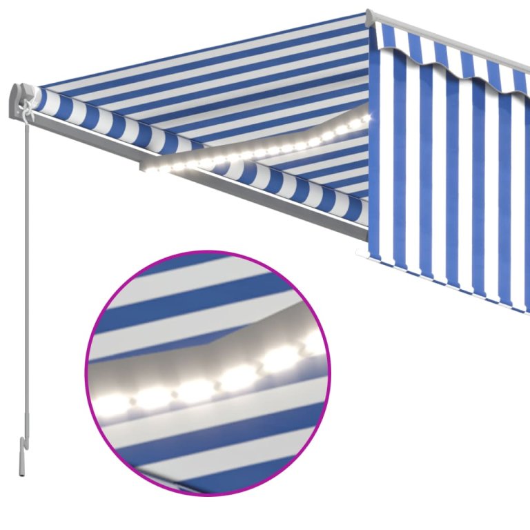 Copertină retractabilă manual cu stor&LED albastru&alb, 3x2,5 m