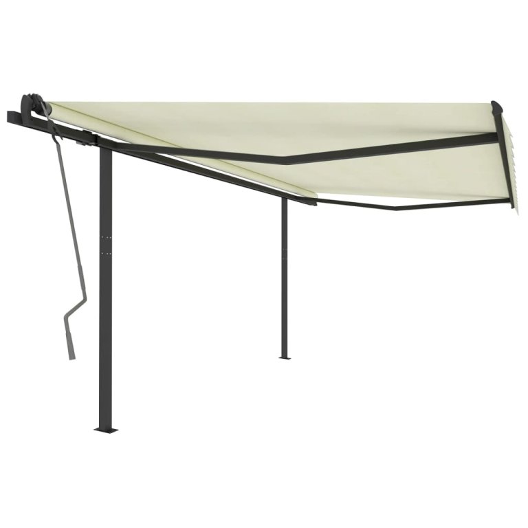 Copertină retractabilă manual, cu stâlpi, crem, 4,5x3 m