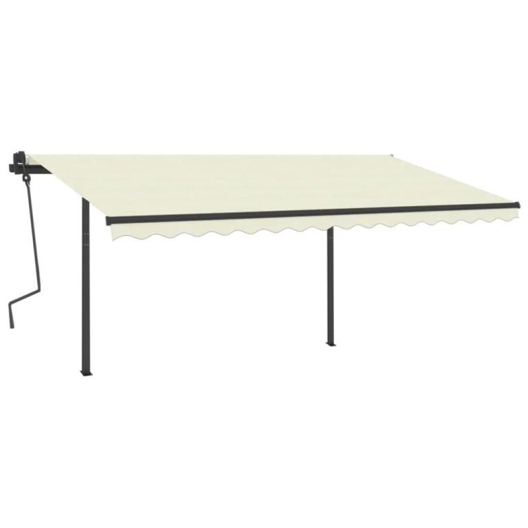 Copertină retractabilă manual, cu stâlpi, crem, 4,5x3 m