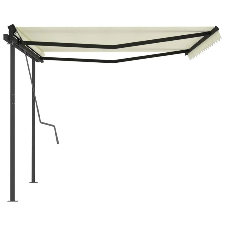 Copertină retractabilă manual, cu stâlpi, crem, 4,5x3 m