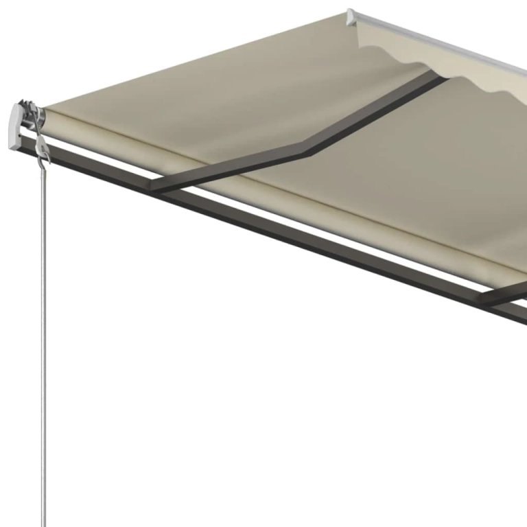 Copertină retractabilă manual, cu stâlpi, crem, 4,5x3 m