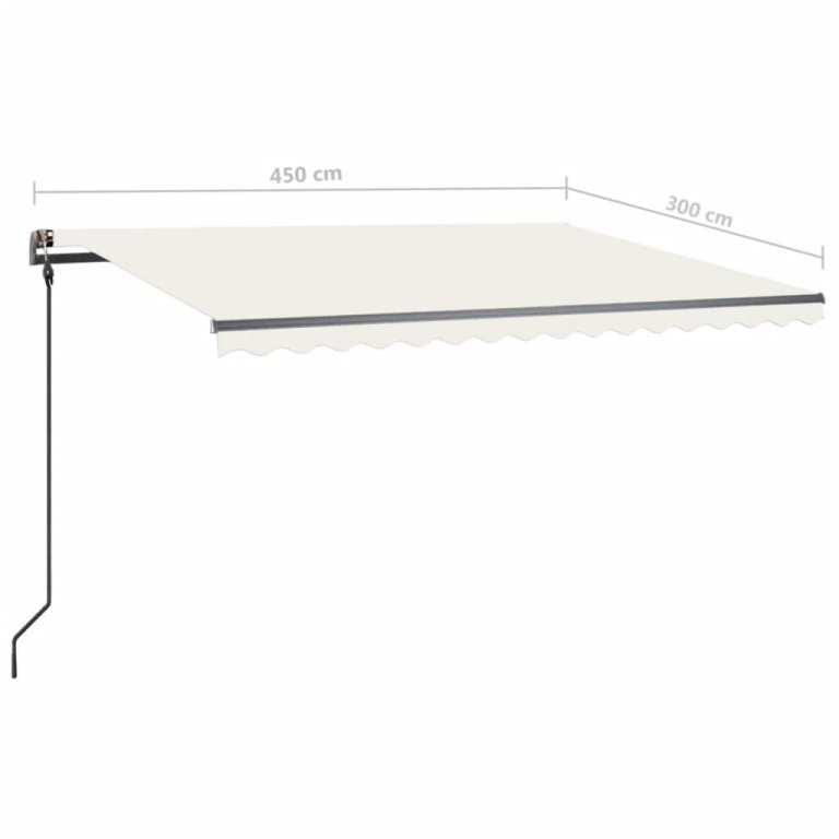 Copertină retractabilă manual, cu stâlpi, crem, 4,5x3 m