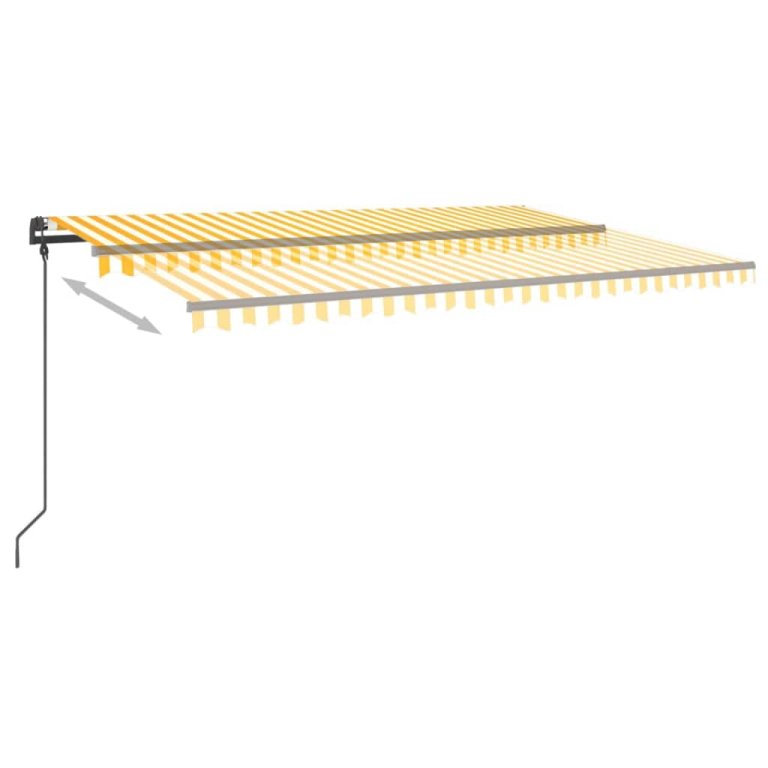 Copertină retractabilă manual, cu LED, galben & alb, 5x3 m