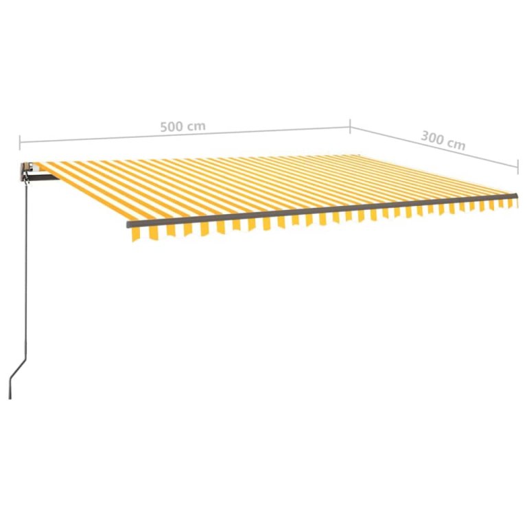 Copertină retractabilă manual, cu LED, galben & alb, 5x3 m