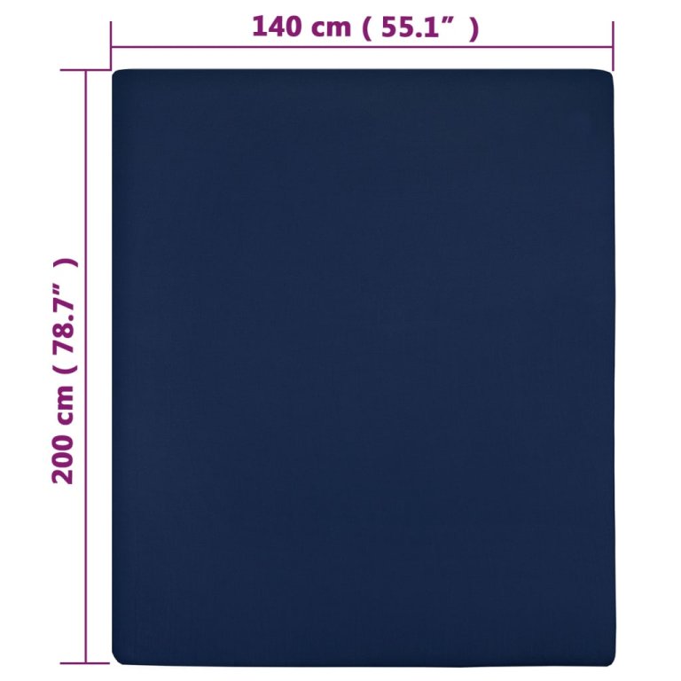 Cearșaf de pat cu elastic, 2 buc, bleumarin, 140x200 cm, bumbac