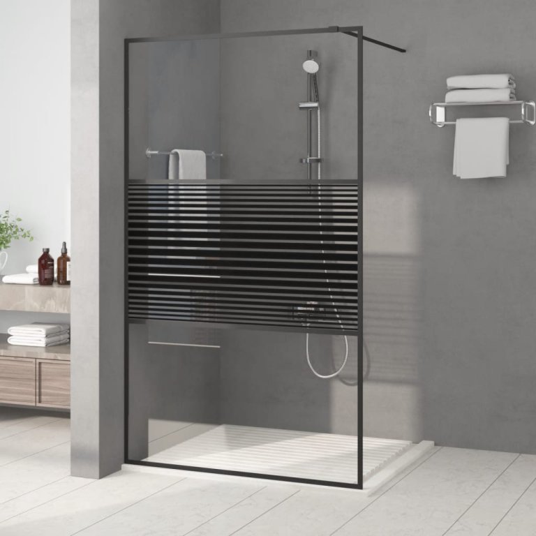 Paravan de duș walk-in negru 115x195 cm sticlă ESG transparentă