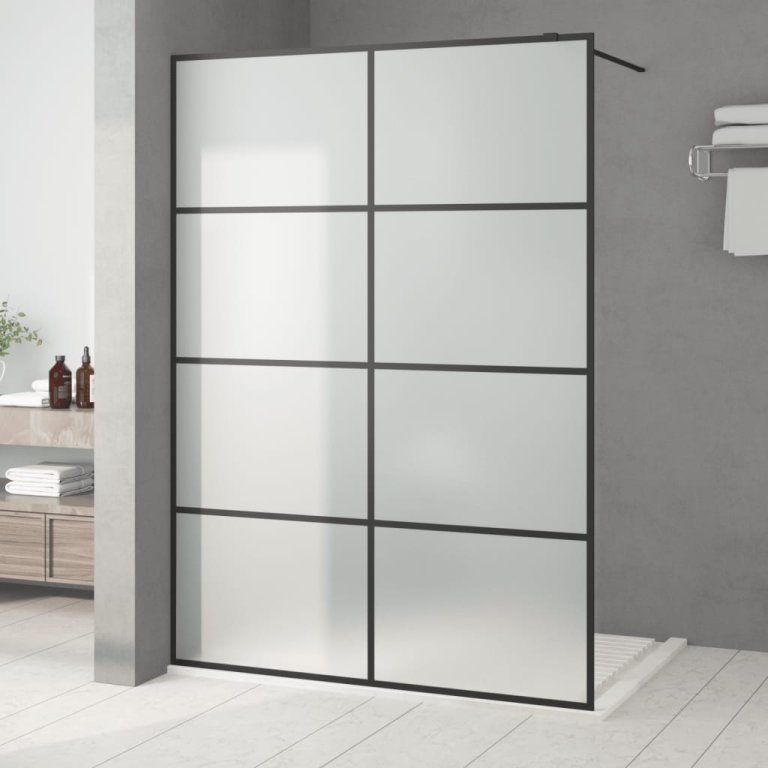 Perete cabină duș walk-in negru 140x195 cm sticlă ESG mată