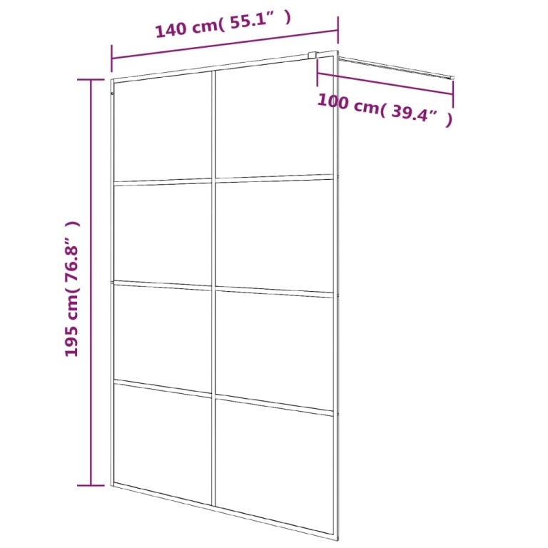 Perete cabină duș walk-in negru 140x195 cm sticlă ESG mată