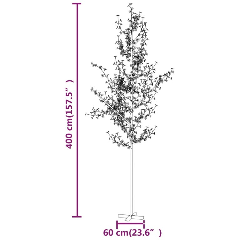 Copac cu flori de cireș cu LED, 672 LED-uri alb calde, 400 cm