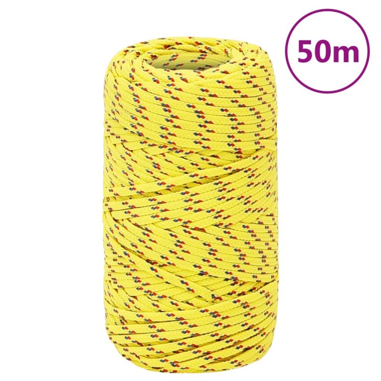 Frânghie de barcă, galben, 2 mm, 50 m, polipropilenă