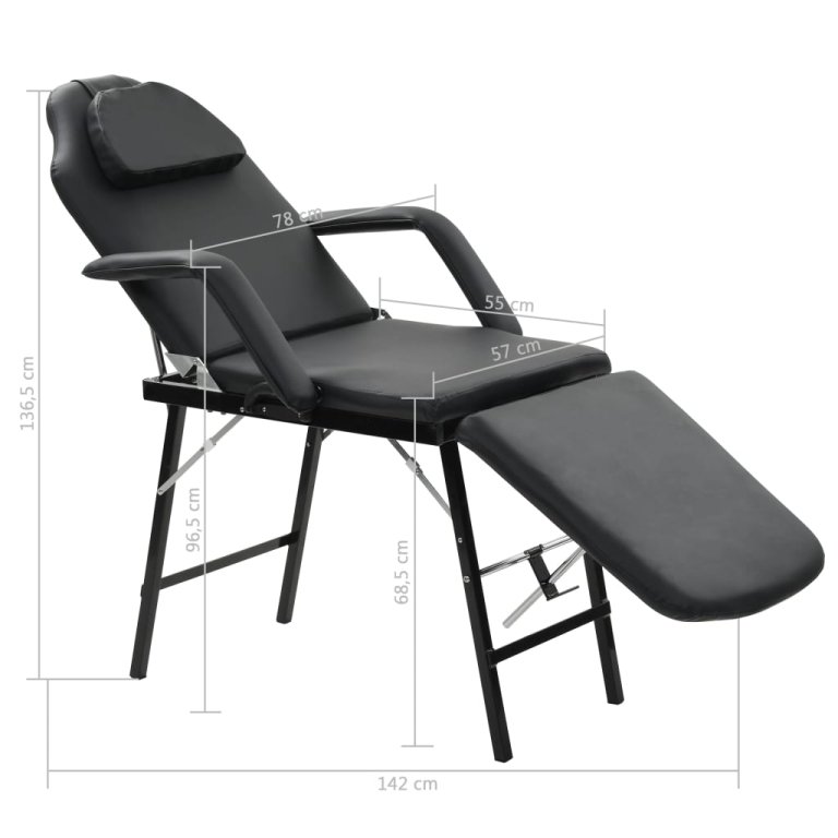 Scaun tratament facial, înlocuitor piele, 185x78x76 cm, negru