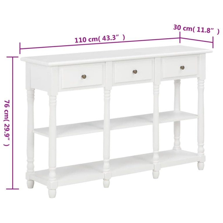 Măsuță consolă, alb, 110x30x76 cm, lemn prelucrat