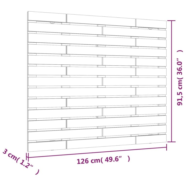 Tăblie de pat pentru perete, gri, 126x3x91,5 cm, lemn masiv pin