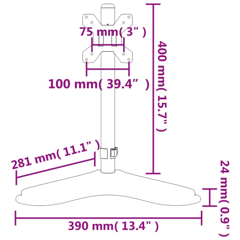 Suport de perete pentru monitor VESA 75/100 mm, negru, oțel