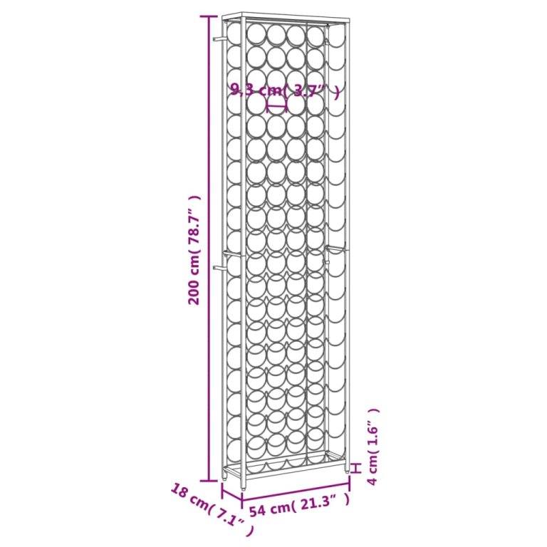 Suport sticle vin, 95 de sticle negru 54x18x200 cm fier forjat