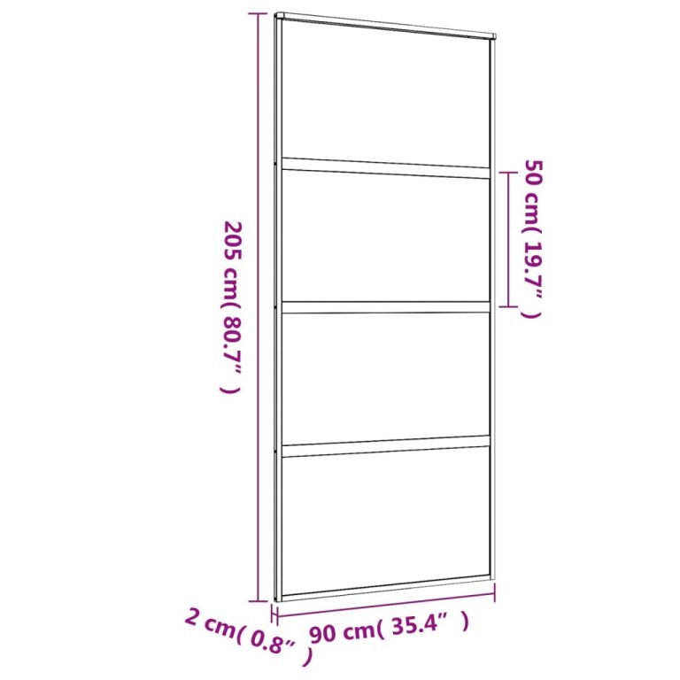 Ușă glisantă, auriu, 90x205 cm, sticlă ESG mată și aluminiu