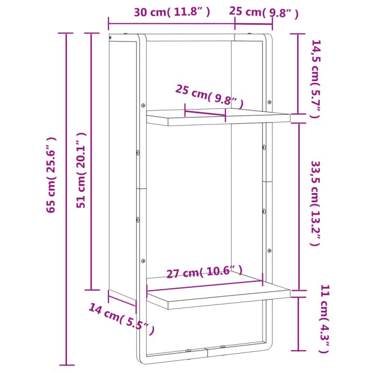 Raft de perete cu bare, negru, 30x25x65 cm