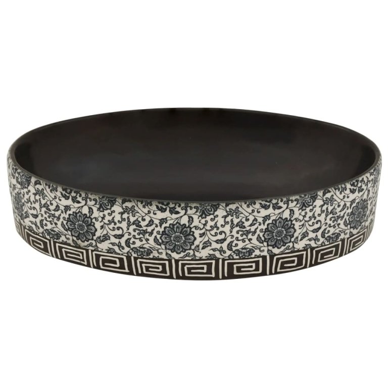 Lavoar de blat negru și albastru 56,5x36,5x13,5cm ceramică oval