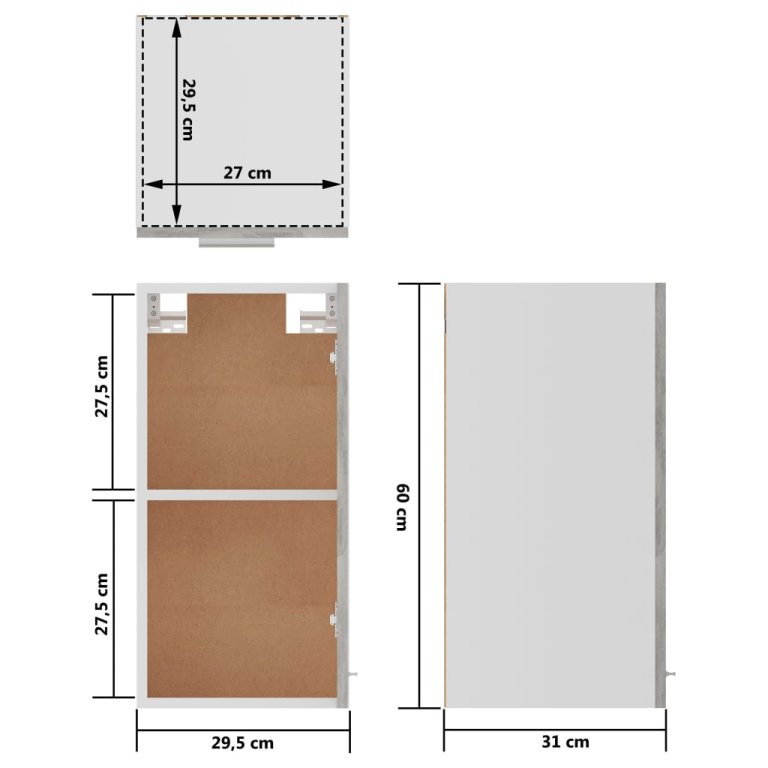 Dulap suspendat, gri beton, 29,5 x 31 x 60 cm, lemn prelucrat