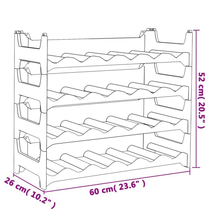 Raft de sticle de vin, pentru 24 sticle, PP, stivuibil