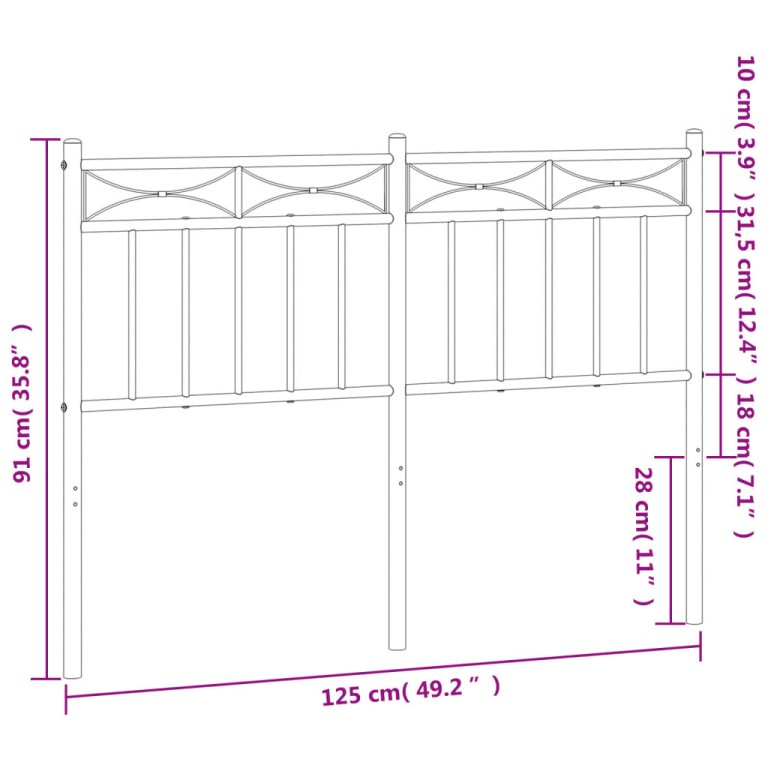 Tăblie de pat metalică, alb, 120 cm