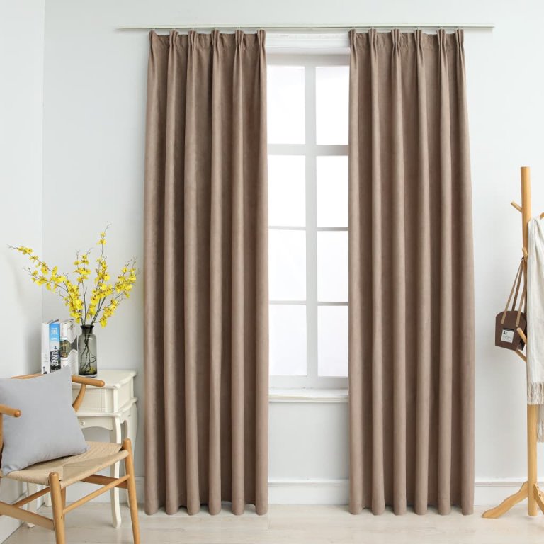 Draperii opace cu cârlige, 2 buc., gri taupe, 140 x 245 cm