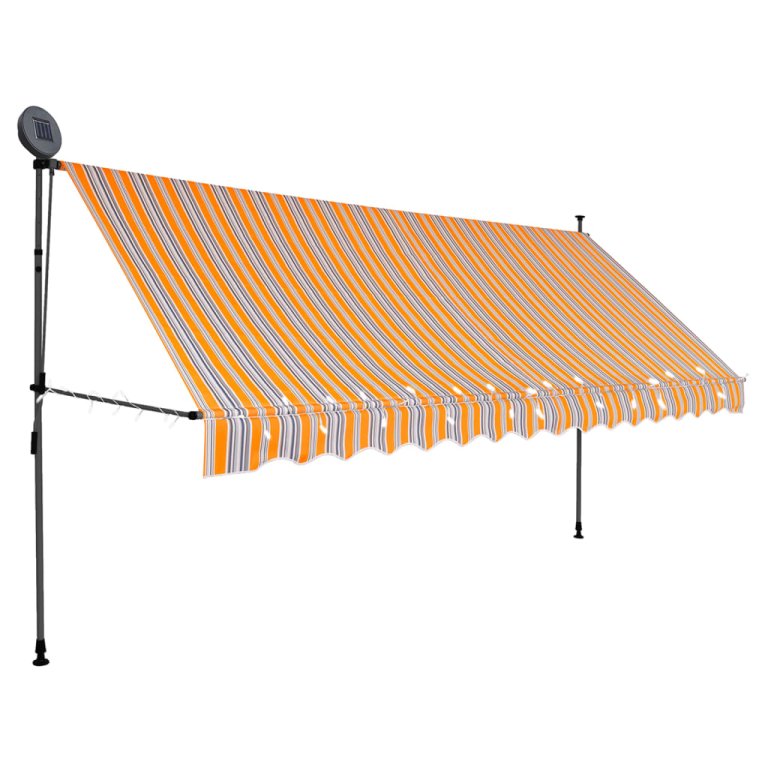 Copertină retractabilă manual cu LED, galben & albastru, 400 cm