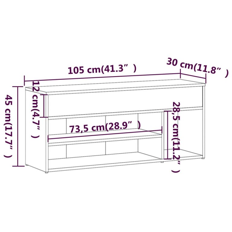 Bancă pentru pantofi gri sonoma 105x30x45 cm lemn prelucrat